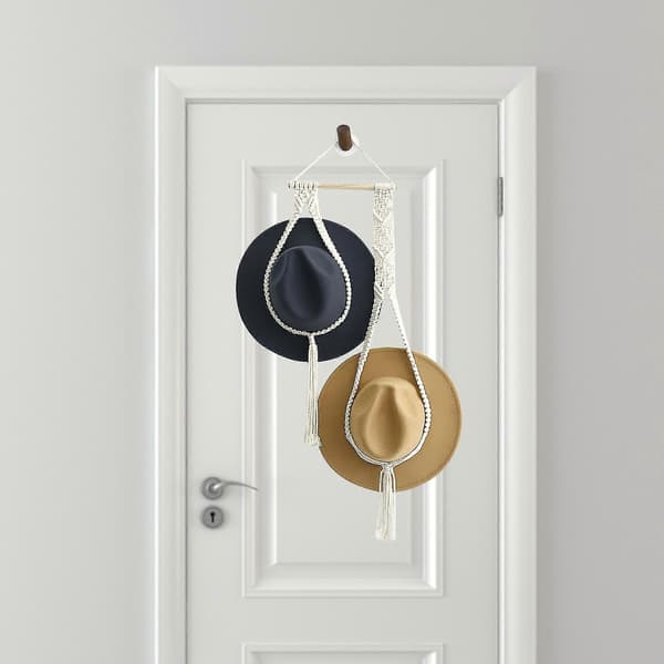Makramé Hattehengere Boho Hattehengere For Vegg Bohemsk Dame Hattehylle Hatt white 105cm