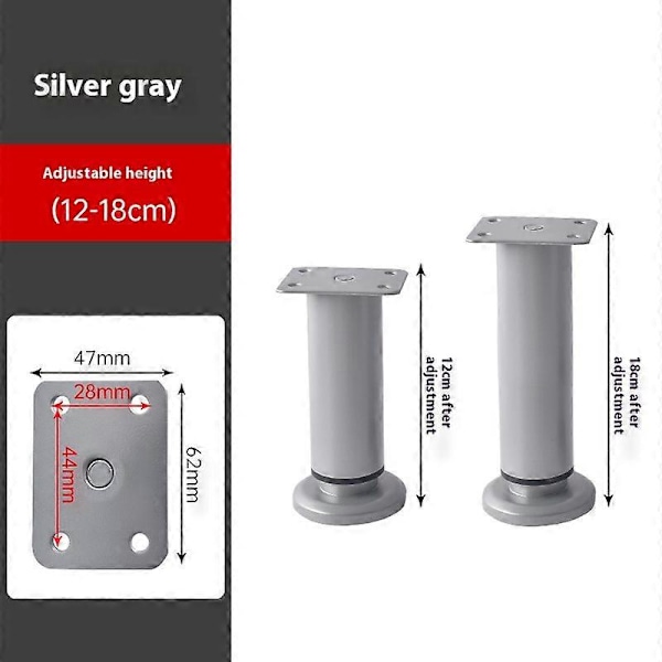 Helposti asennettava 4 pöydänjalan sarja, korkeussäädettävä sopimaan erilaisiin kodin tyyleihin Gray 12cm-18cm