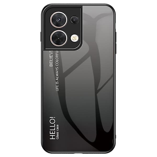 Gradient telefoncover til Oppo Reno8 5g, hærdet glas+hård PC + blød TPU, holdbart beskyttelsescover, gradient sort grå