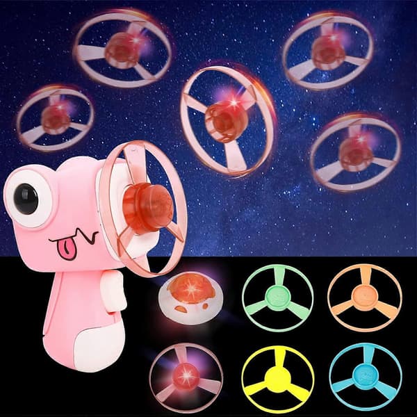 Bambus Guldsmede Flyvende Disk Legetøj One-Touch Flyvende Disk Launcher Legetøj Lysende Gyro Legetøj Lysende Flyvende Tallerken Spindende Flyvende Disk (Pink)