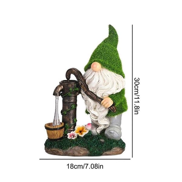 Havenisse med lanterne ornamenter sjove solcelle udendørs statue dekorationslys, 100% ny -Yx B