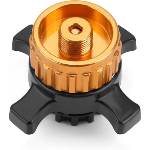 Gaspatronadapter, flaskeadapter til Easy-Click/CV gaspatroner, konvertering fra bajonetlukning til 7/16\" gevindfitting, guld, 1 stk.