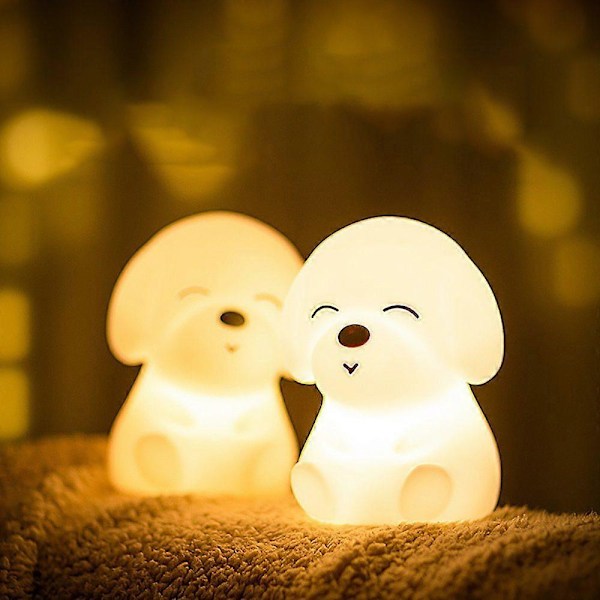 Natlampe Børn Kawaii Hunde Natlampe Baby LED Ammelampe Dæmpbar Børne Sengelampe Silikone Sovelampe med USB Touch Børneværelse Dekoration S