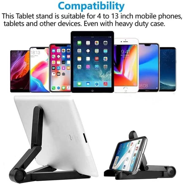 Justerbar tabletstander til skrivebord, bærbar tabletholder til iPad, Samsung Galaxy og Kindle Fire-tablets, telefonholder til skrivebord til iPhone 16, 14