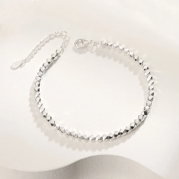 Dame 18K gullbelagt rustfritt stål Lucky Bead Cube Bean Chain Ankelkjede Armbånd silver
