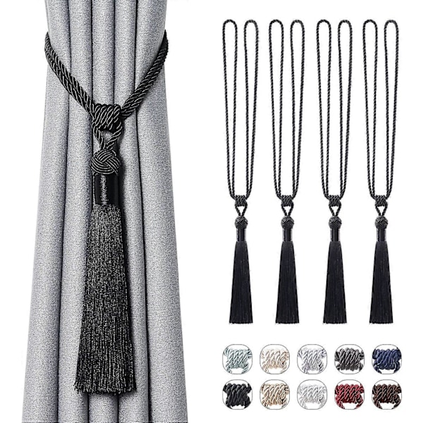lly 2 kpl Pitkät Hapsunauhat Verhoille Käsintehdyt Punotut Köysisolmut Verhojen Kiinnikkeet Eurooppalaiseen Tyyliin Koristeelliset Verhonpidikkeet Kotiin ja Toimistoon Tuulta Vastaan Black 4 Pack
