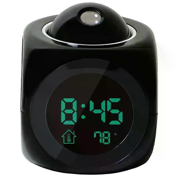 Projeksjonsvekkerklokke Takdisplay Snooze Skrivebordsklokke Stemme Multifunksjon Digital Projeksjonsklokke Temperaturdisplay White