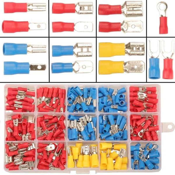 280-dele crimp-on elektrisk terminal sæt, 15 typer han/hun stik, størrelser 2.8mm, 4.8mm, 6.3mm, til bil ledningsføring - 280 stykker