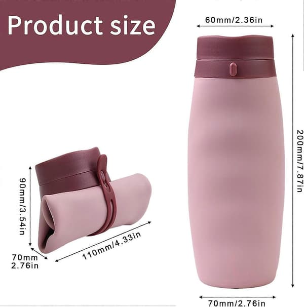 Hopfällbara vattenflaskor, 600 ml hopfällbar vattenflaska, bärbara silikonreseflaskor, BPA-fria hopfällbara dricksvattenflaskor Pink