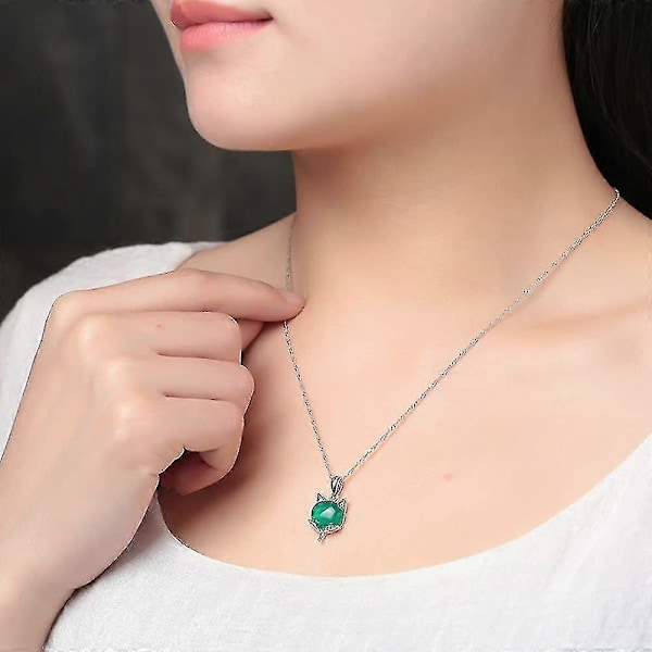 Mode Smycken 925 Sterling Silver Cz Kristall Smaragd Söt Räv Hänge Halsband Med 18 Tums Vågkæde - -