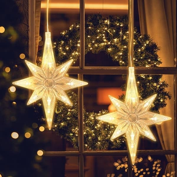 2 stk LED julevinduslys, blinkende julegardinlys med timer, hengende lys (varmt lys, nordlys) [Energiklasse A]