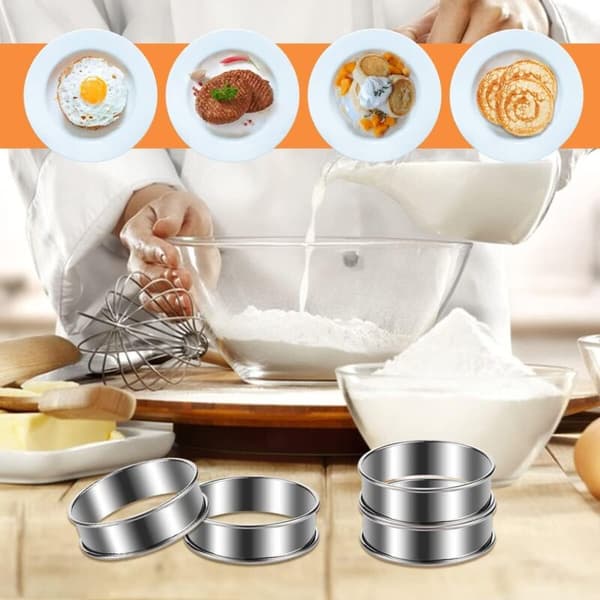 6-delt Tærtering Sæt, 8 cm Kageform, Kageforme og Rammer, Tærtering, Pandekageform, Køkkenring i Rustfrit Stål til Muffins, Tærter