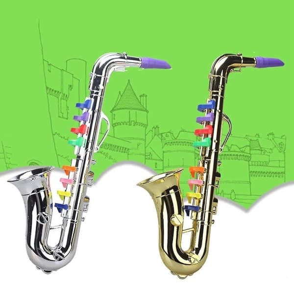 Saksofon 8 Farget Metallisk Simuleringsrekvisitter Lek Mini Musikkinstrument For Barn Bursdagsleke Gull
