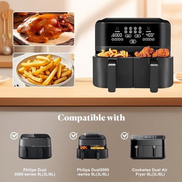 Bagepapir - 150 Stykker - Pergamentpapir - Non-Stick - Dobbelt Kurv Airfryer - 25x24cm
