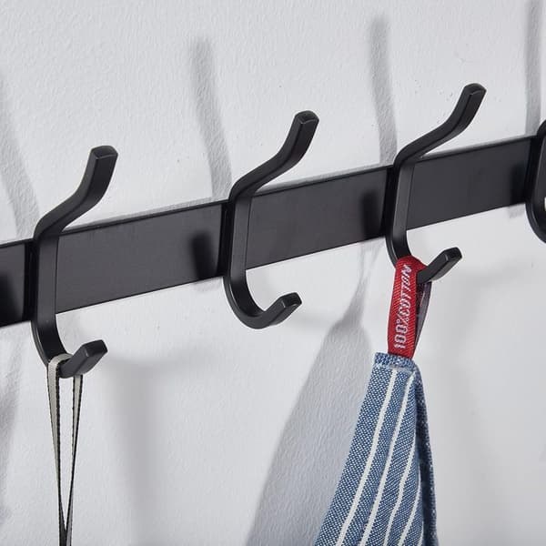 Vægmonteret knagerække med 6 kroge, vægmonterede knager i rustfrit stål til håndklæder (mat sort, 6 kroge)