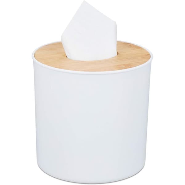Sminkbomullsrondellbox med bambulock, modern design, 13x13 cm, vit/natur