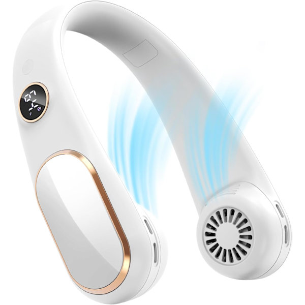 Uppladdningsbar halsfläkt med 5 hastigheter, handsfree bladlös fläkt, batteridriven bärbar fläkt justerbar, skärmdesign