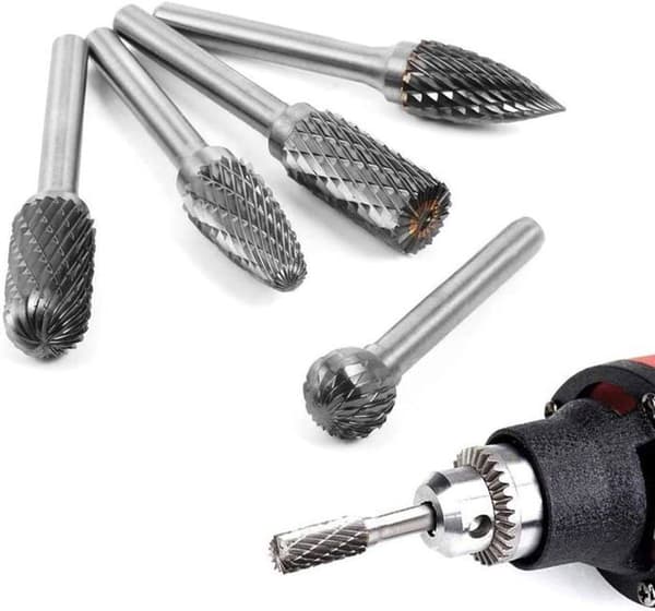 5 stk. 6×10 mm dobbelttskårne wolframkarbid-fræsere til slibemaskine, 6,35 mm skaft, cylindrisk roterende graveringsbor