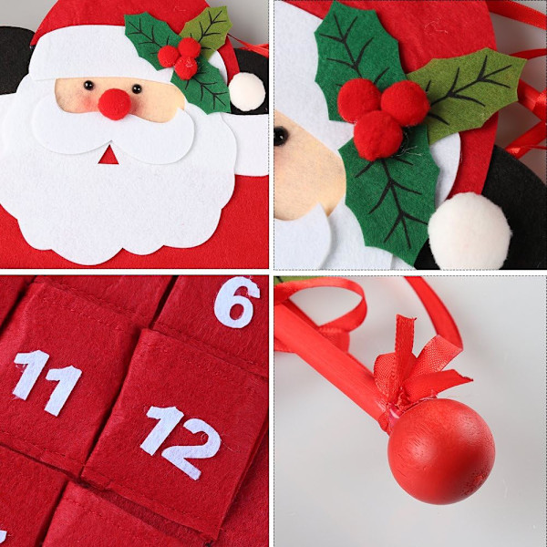 3D Jultomte i filt Adventskalender Nedräkning till julkalender Inomhusdekorationer, Röd och vit