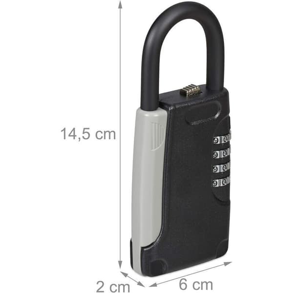 Nyckellåda med handtag, 4-siffrig kod, utomhus, liten nyckellåda, HxBxD: 14,5 x 6,2 x 2,2 cm, svart