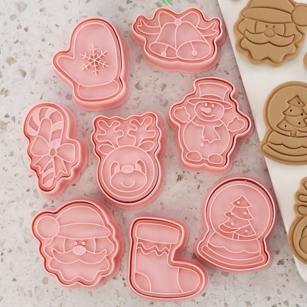 8 stk. julekageforme 3D tegneserie kiksform julefondantforme til jule DIY kagedekorationsværktøjer