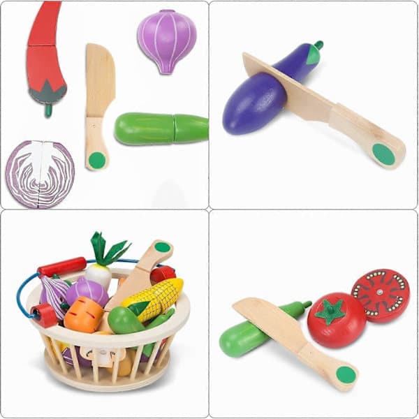 HEYTEA Magnetisk Träleksaksset med Frukt och Grönsaker med Korg för Barn (Grönsaker)