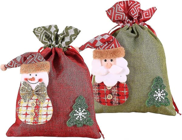 2-pack dragskoväskor Jultomte Snögubbe Presentpåsar Äpple Godis Godis Presentinslagning för Barn Jul Nyår
