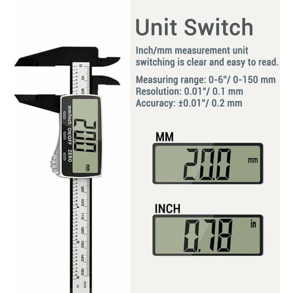 150 mm digital skydelære, elektronisk skydelære præcisionsværktøj digitalt mikrometer med stort LCD-display