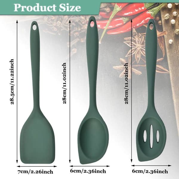 3-delat 28 cm silikonskedset för köket - Non-stick och hållbart för blandning, matlagning och servering (mörkgrön)
