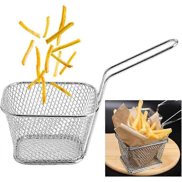 Mini Pommes Frites Kurv, Rustfrit Stål Trådkurv Rektangulær Mini Friturekurv