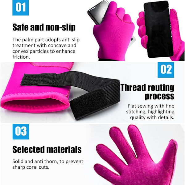 3 mm neopren dykkerhandsker, skridsikre varme neopren svømmehandsker, termisk våddragtshandske, (pink, L)