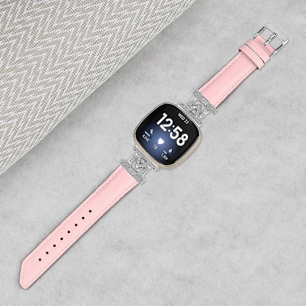 Ægte læderrem i M-form til Fitbit Versa 3/Versa 4/Sense/Sense 2 Pink Fitbit Versa 3