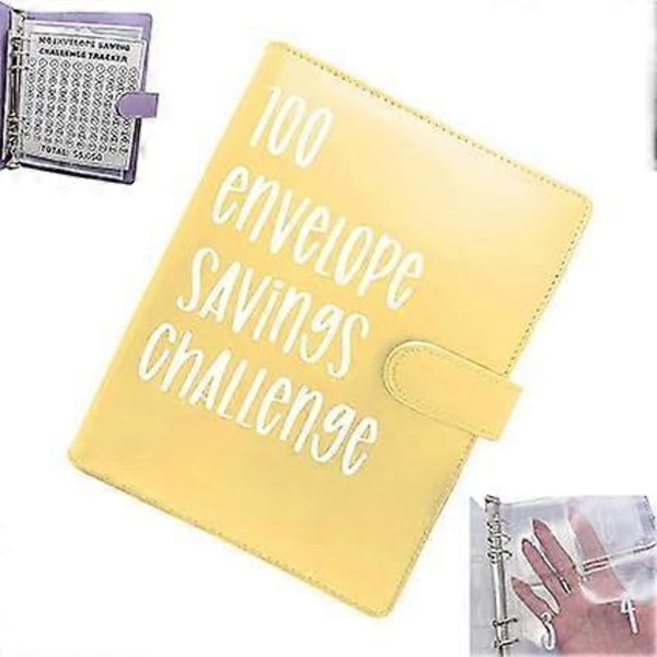 100 Kuvert Utmaning Pärm, Sparutmaningslåda Kit Kontantsparande, Sparutmaningsbok, 100% Ny Light yellow
