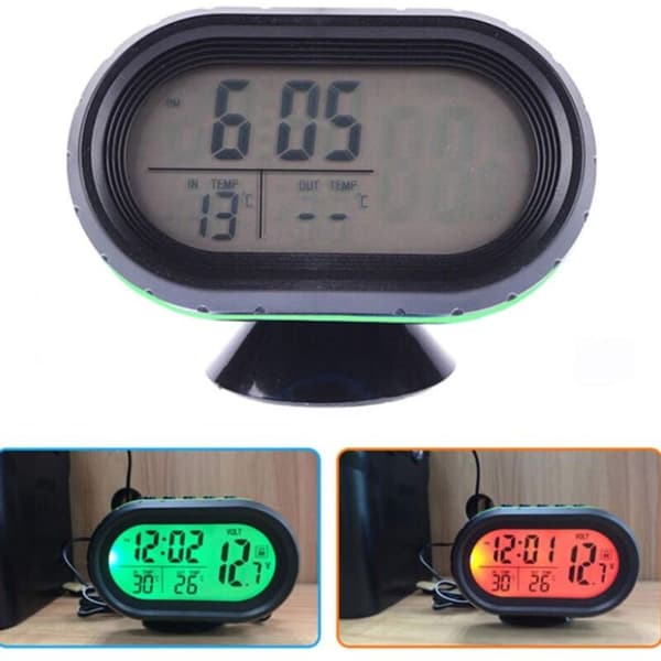 Biltermometer Digital Elektronisk Klocka för Automatiska Fordon Dubbel Temperatur Voltmeter Mätare