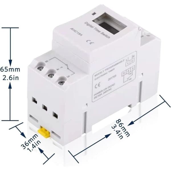 Programmerbar uketimerbryter, relébryter, med LCD-skjerm, 16 på- og 8 av-tider, AC/DC 12V