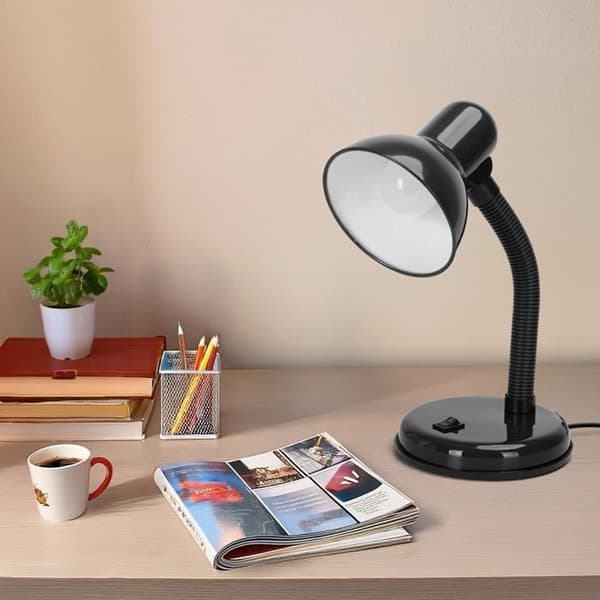 Retro Skrivebordslampe - 1 Enhed - Sort Metal - Justerbar Hals - Integreret E27 Fatning - Til Læsning og Sengebord