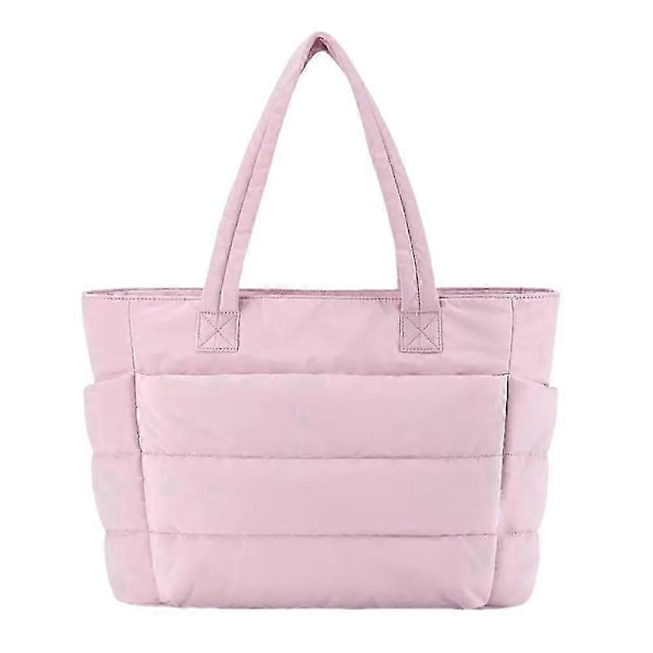 Letvægts Puffy Tote Taske, Tote Taske til Kvinder med Rum Skuldertaske - God pink