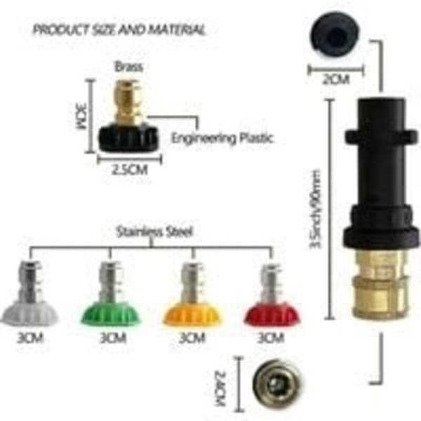 Högtryckstvättadapter för Karcher K2-k7 med 5 högtryckstvättmunstycken, 6,35 mm, flervinkel, 2,5 Gpm