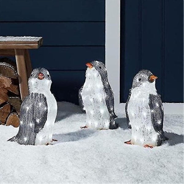 3 kpl Jouluvalosarjalla Varustettuja Pingviini-Ulkokoristeita LED-Puutarhavaloilla L