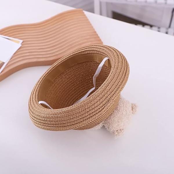 Aurinkohattu, käsinkudottu olkihattu käsilaukulla, aurinkohattu lomille, jossa on karhuhattu crossbody-laukku tytöille, beige