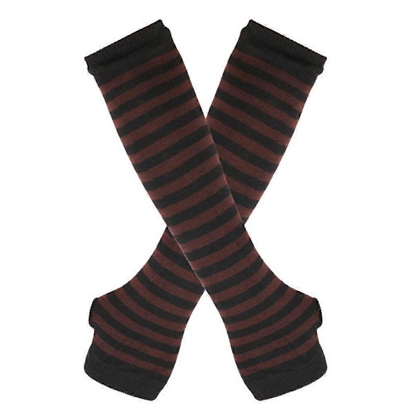 Fingerlösa Handskar Stilren Längd 31cm Vinter Armvärmare Vinteraccessoarer Coffee Black stripe