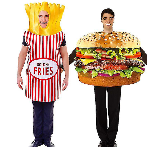 Unisex Par-Kostym för Par - Pommes Frites & Cheeseburger Halloween Kostym Festkläder Karneval Zekai Cheeseburger
