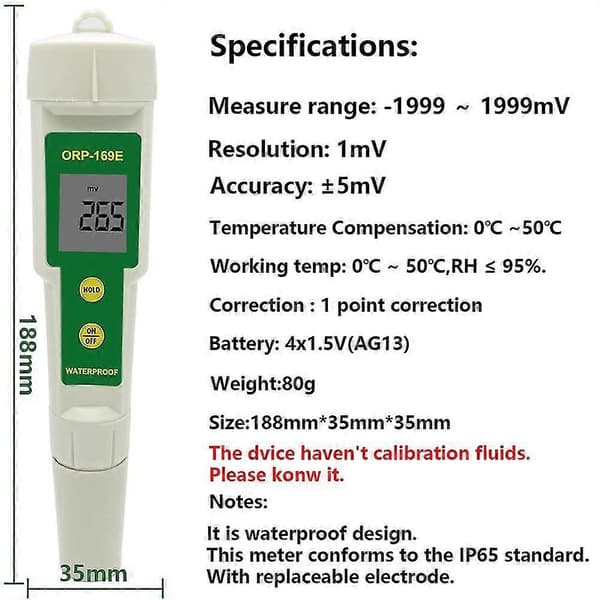 Digital Tester 169E ORP/Redox Tester ORP Tester Potentiale Positiv og Negativ ORP Måler Høj Præc