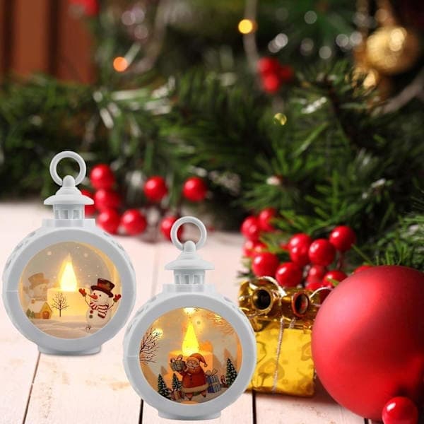 LED julelykt, 2 stk, 12 x 8,5 cm, hengende lysende julelykt, rund lysende julelykt med batteridrift