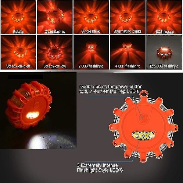 1/2/3/4 Pak Led Sikkerhedsblus Vej Nødlys Vejside Sikkerhed Blinkende Advarselsblus Lys Sæt Beacon Disk 1Pcs