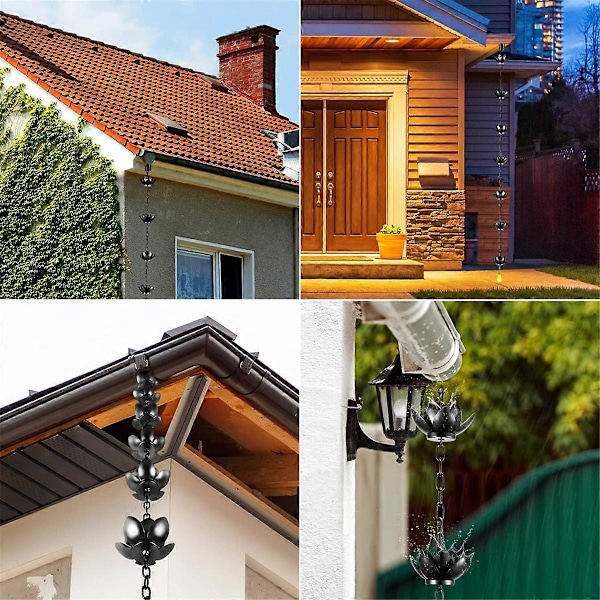 Regnkedjeset, 1,2 m kopparpläterad regnkedja för hängrännor med adapter, Lotus regnkedjekoppar för att ersätta