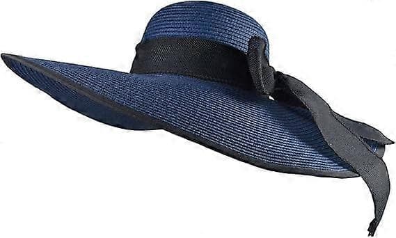 Bredbrättad Fedora Hatt för Kvinnor Bältesspänne Retro Panama Slokhatt Navyblue