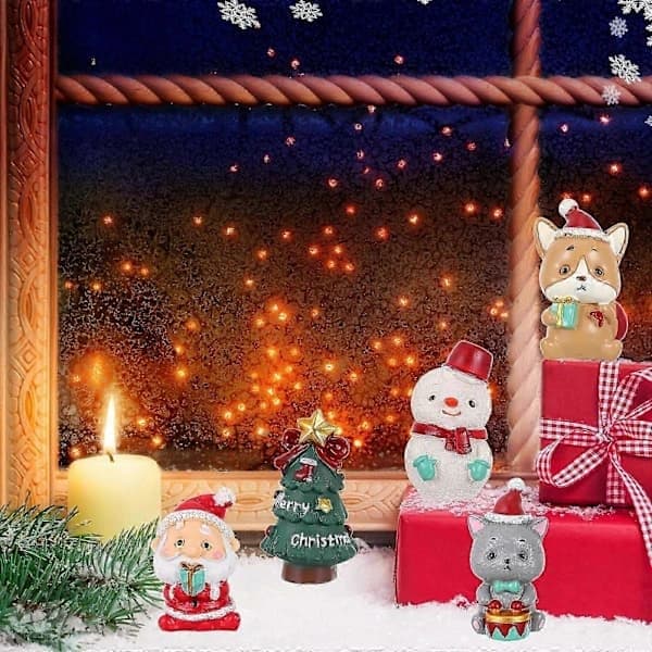 5 stk. julepynt harpiks minifigur juleharpikslegetøj mikrolandskabsindretning