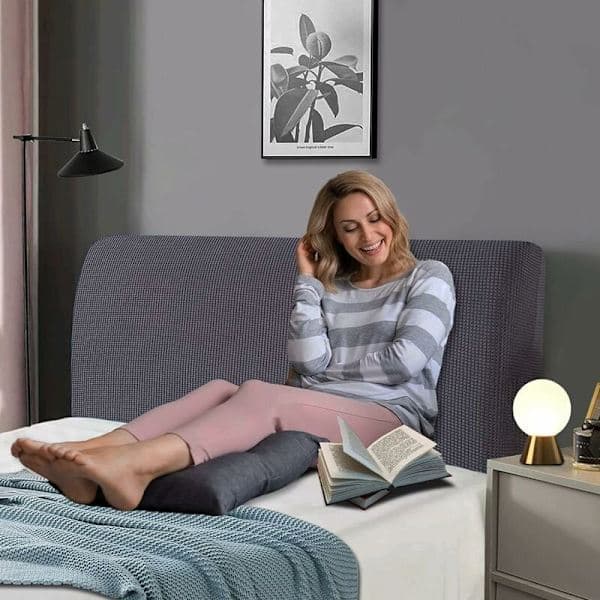 Stretch sänggavelöverdrag – Vadderat tvättbart dammskydd i jacquard för enkel-/dubbel-/king size – Mörkgrå 150-170 cm