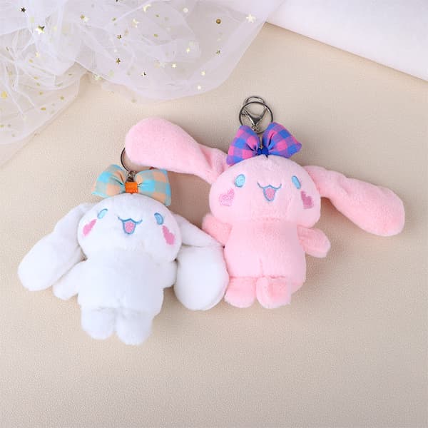Tecknad Cinnamoroll Plysch Nyckelring Fylld Hunddocka Nyckelring - Hög Kvalitet Vit